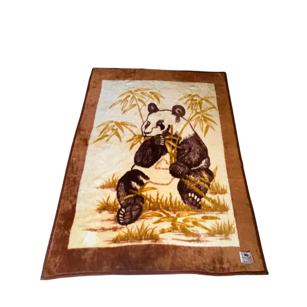 vintage Panda Bear bamboo reversible blanket Korean mink Minky